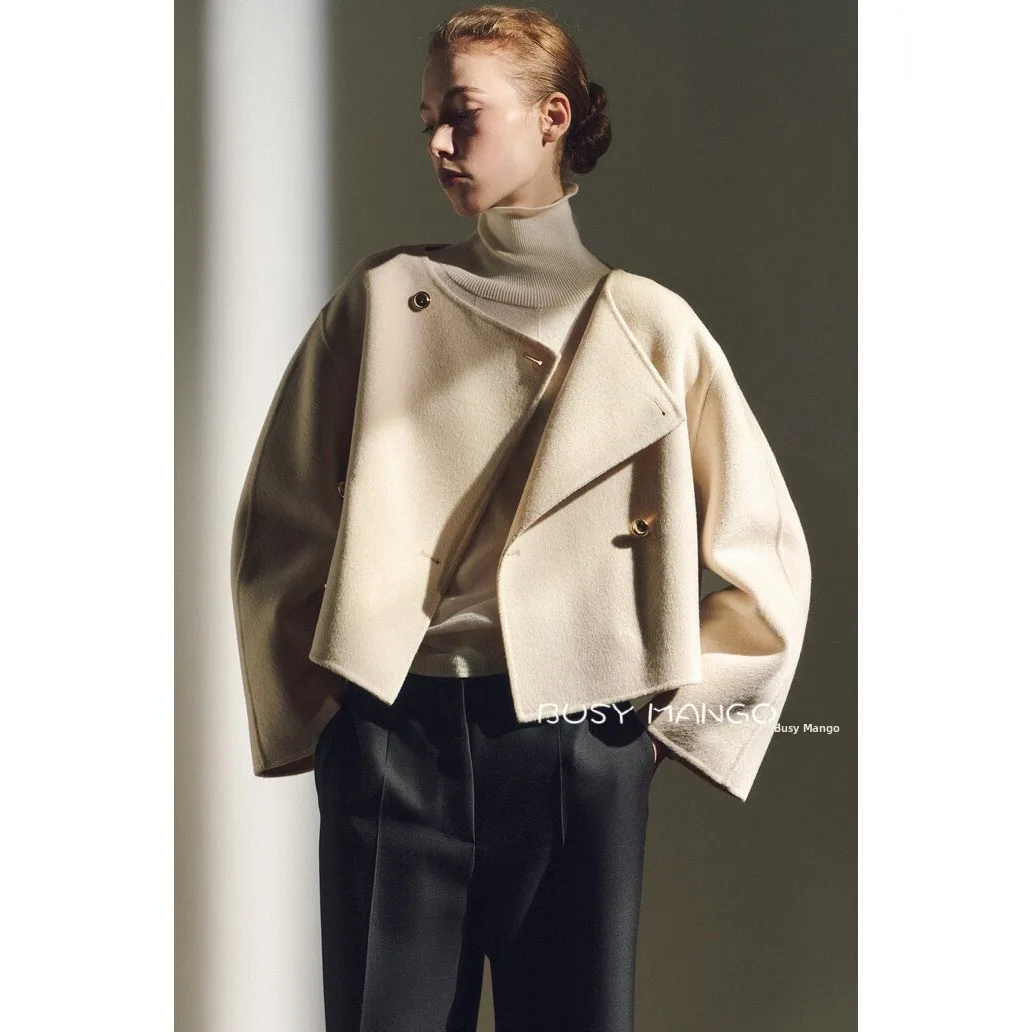 Double-Sided Hand-Stitched Woolen Jacket Soft Smooth Warm Commute Versatile Slimming Korean Style Top Short Outerwear