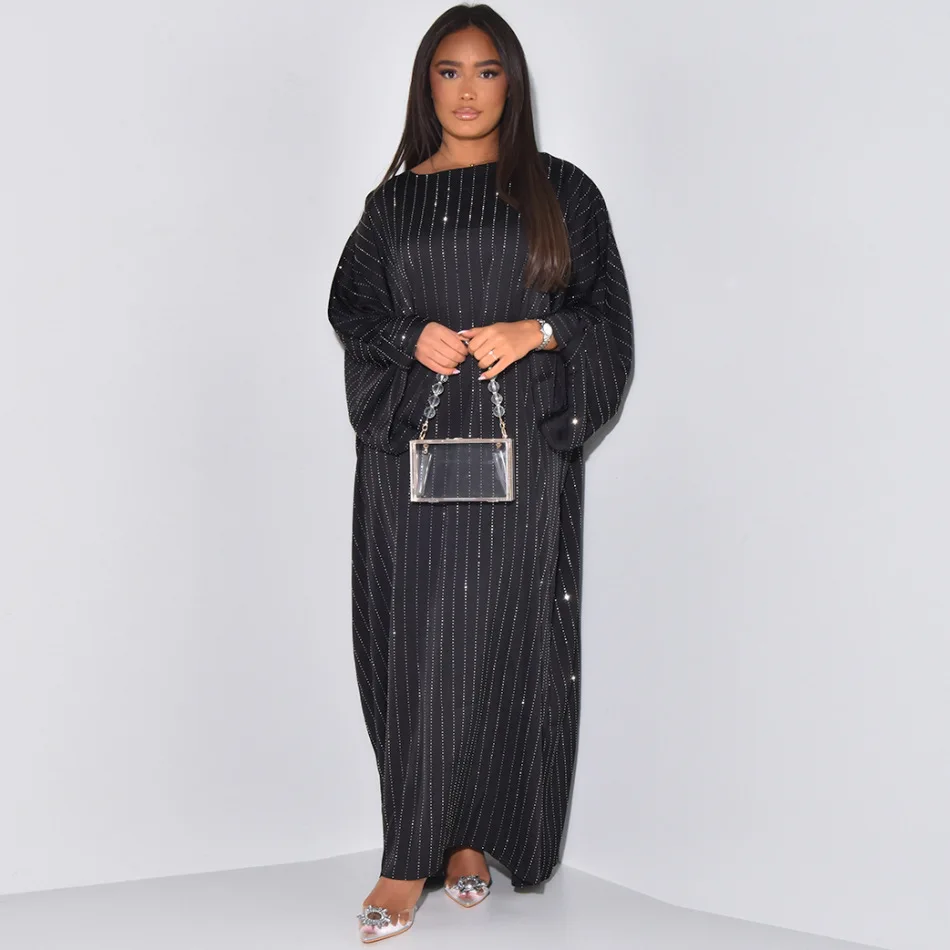 

Eid Muslim Kaftan Satin Shiny Batwing Abaya Damen Dubai Luxury African Dresses For Women Caftan Marocain Robe Femme Musulmane