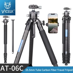 VICELK AT-06C Compact Carbon Fiber Tripod,25.5mm Tube Professional Travel Tripod Monopod for DSLR Camera Max Load 33lbs/15kg