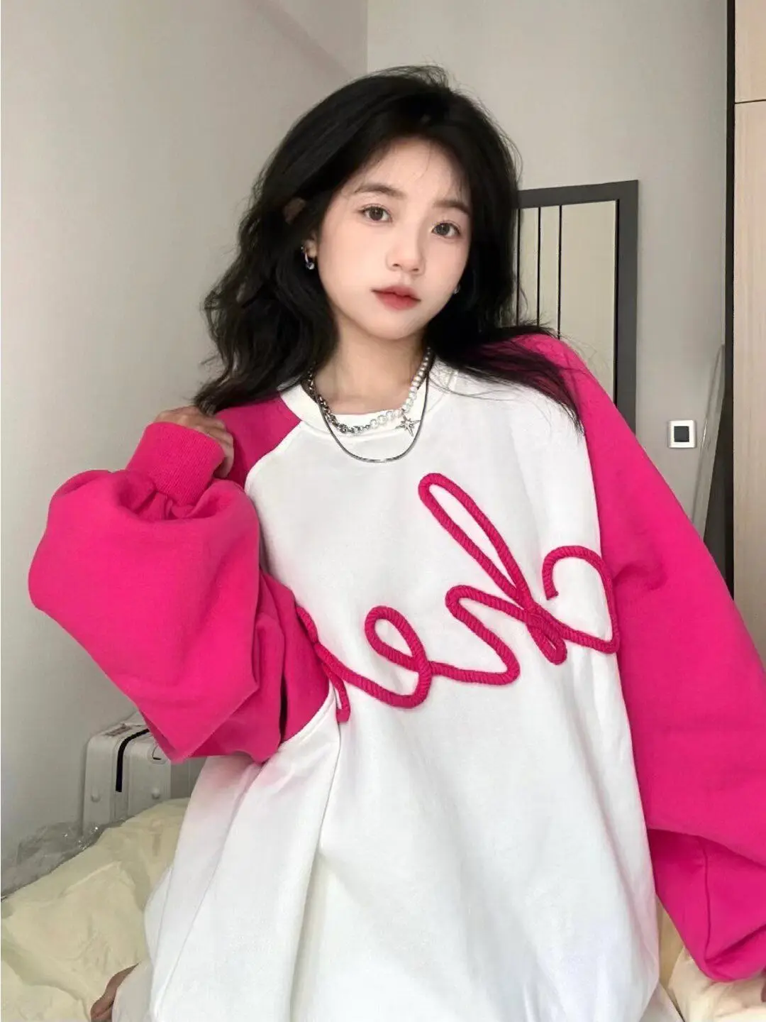 

Свитшот свободного кроя Sweet Color Blo, большие размеры, весна-осень, 260 Pou, 2300 Pou, в гонконгском стиле, для полных женщин