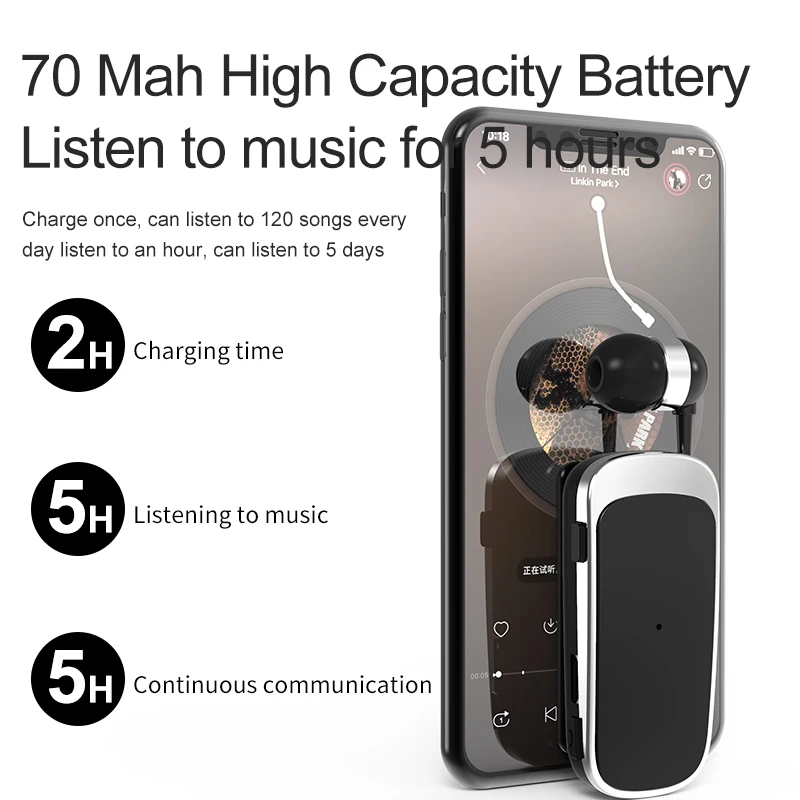 K52 Mini Portable Wireless Bluetooth Earphone In-Ear Headset Vibrating Alert Wear Clip Hands Free Earphones Ears CRTONE K53 K89