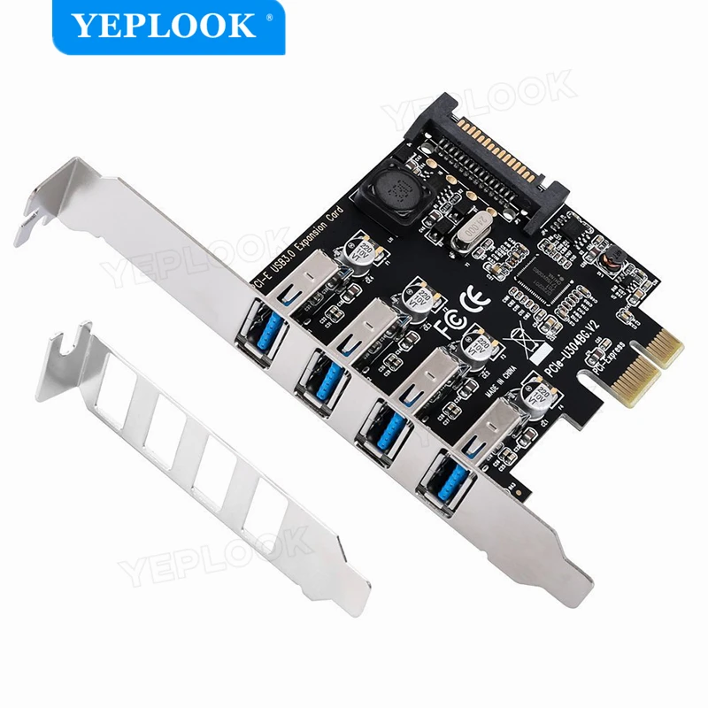 

PCIe 1x 4 Ports USB3.0 5Gbps Expansion Adapter Card with SATA Power Port, Support PCIe X1 X4 X8 X16 Slot with 8 CM Short Bracket