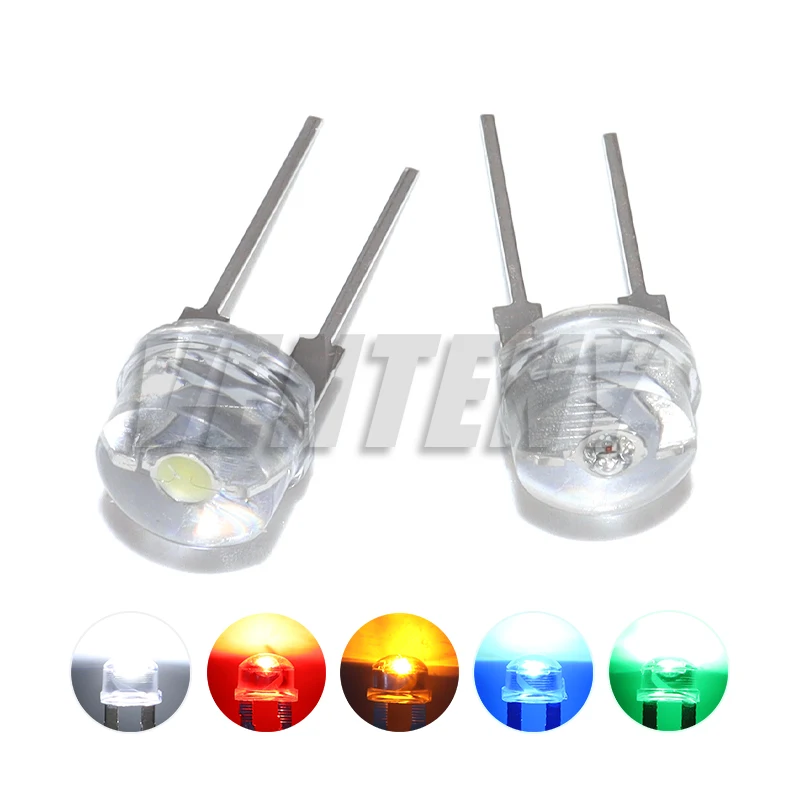  10PCS F8 8MM White Red Yellow Blue Green LED Super Bright Straw Hat Light Emitting Diode Highlighted White 0.5W Astigmatism