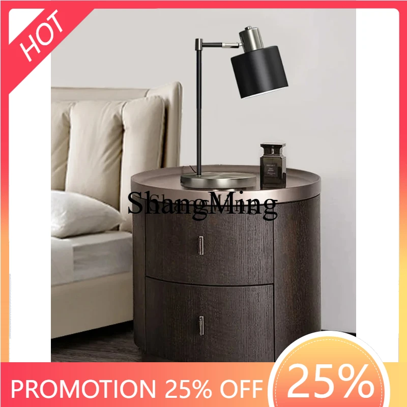 

SM new solid wood round bedside table simple modern round cabinet small apartment creative design