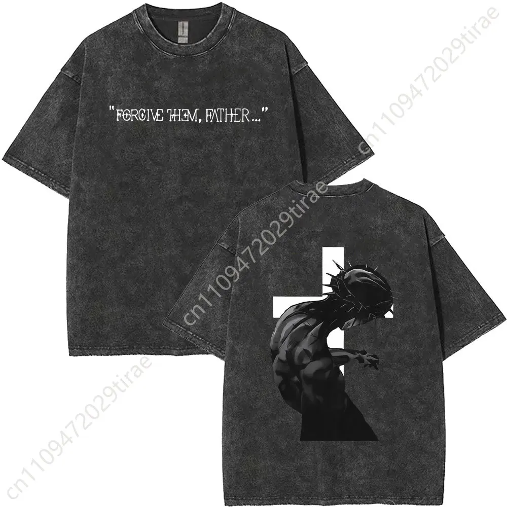 Christian Religious Jesus King of Glory Washed T-shirt Summer Men Women Fashion Oversized Streetwear Male Vintage T Shirts Tops