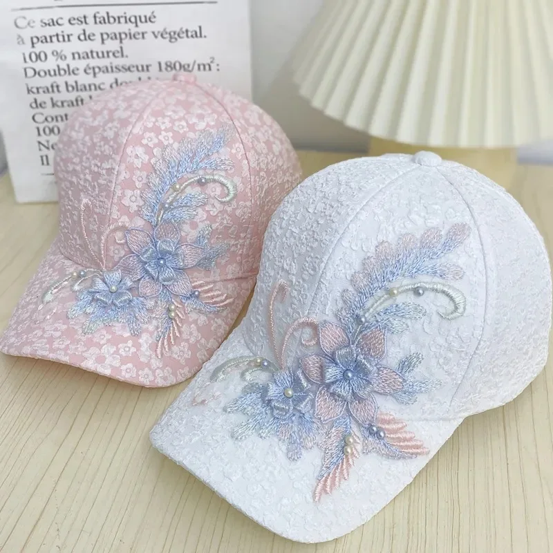 2024 Women\'s Fashion Summer Lace Flowers Baseball Cap Hundred with Sunscreen Duck Tongue Cap Sunshade Breathable Rebound Cap