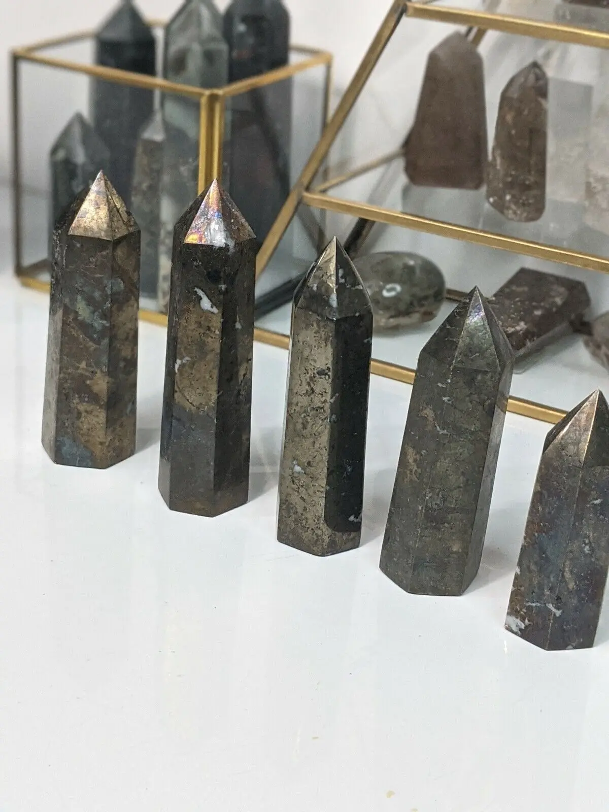 7cm Natural chalcopyrite Obelisk Quartz crystal wand Point Reiki Healing