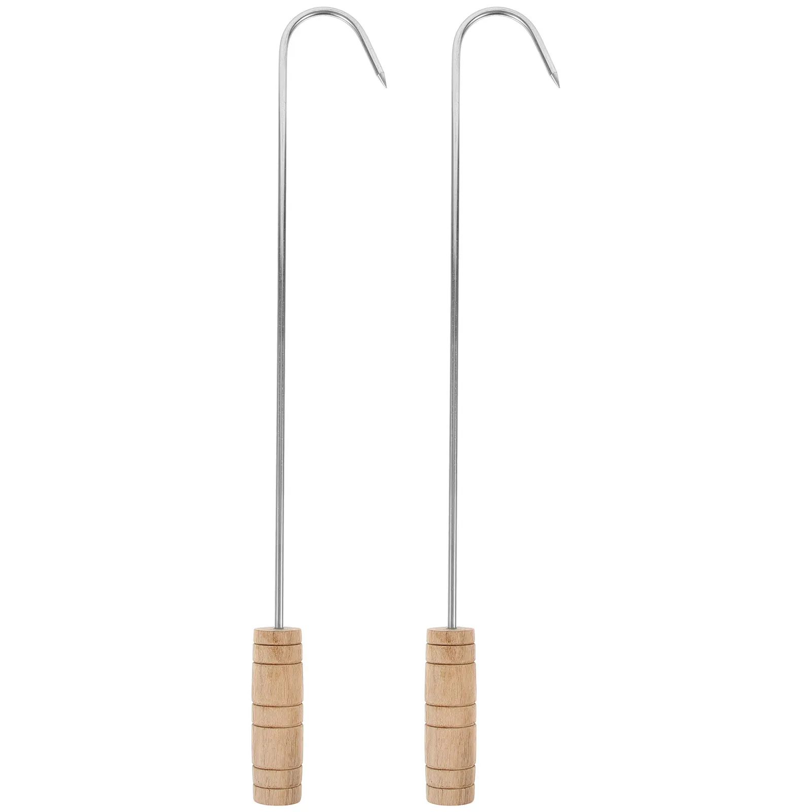 

2 pcs Wooden Handle Stainless Steel Meat Hooks Boot Pullers 6mm Beef Pork Duck Hooks Kitchen BBQ Men Women