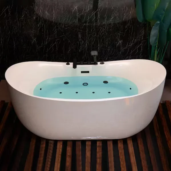 

Flatbottom Free Standing Whirlpool and Air with Inline Heater Bathtub Pure Acrylic Oval Bathtub Smart Massage Bath Tub