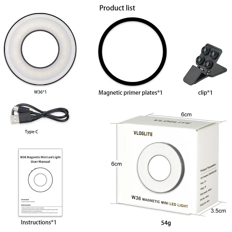 W36 携帯電話補助光ライブライト美容ミニ化粧鏡ビデオ写真ソフトライト Led ポータブル補助光