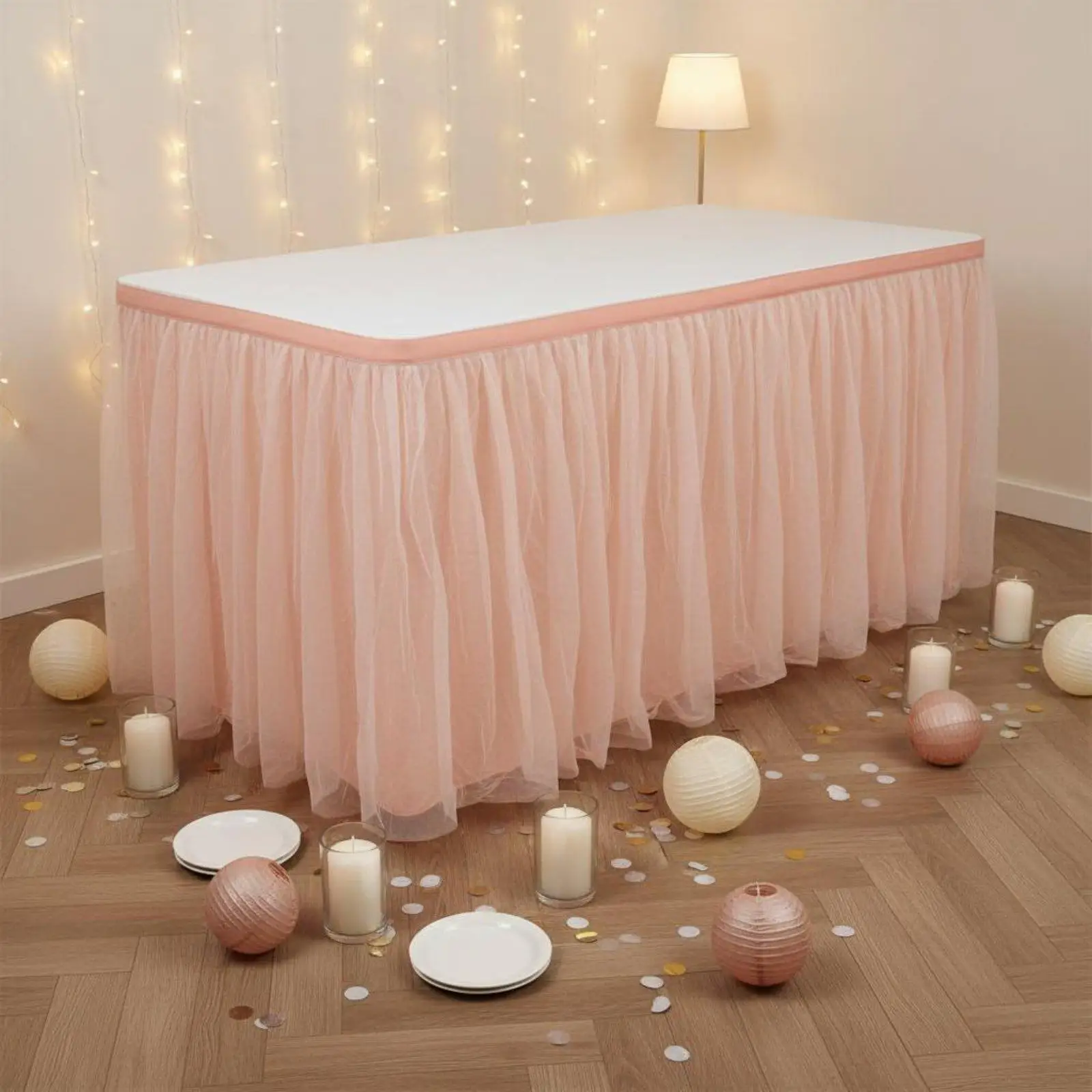 Tulle Decorative Fabric Skirt with Hook Loop for Table Decoration and Accessories Wedding Baby Shower