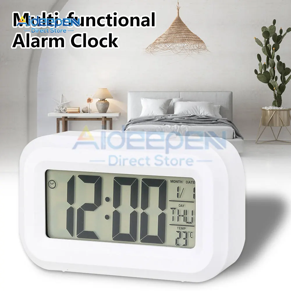 Battery Powered Mini Digital Alarm Clock Temperature Date Week Backlight Snooze Mute Table Clock 12/24H Countdown LED Clock