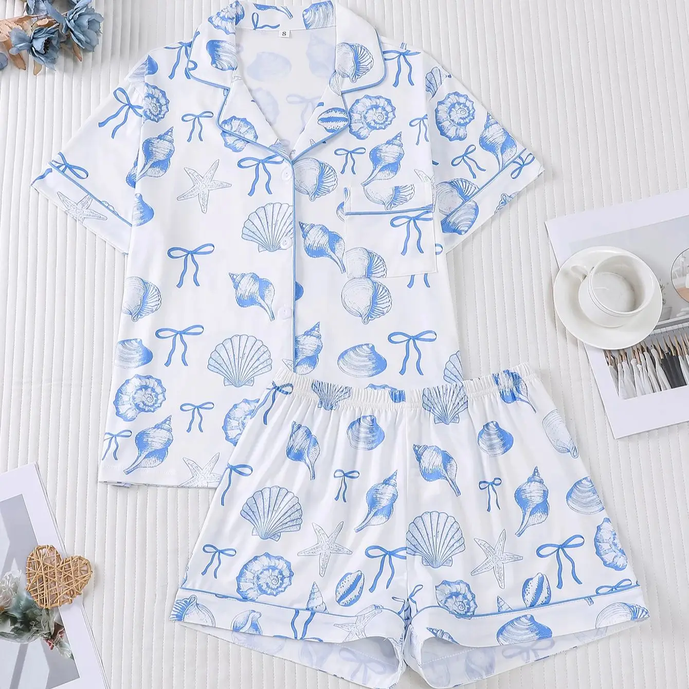 

Casual and versatile summer sleepwear, women's lapel short sleeved shorts, comfortable and breathable summer home set