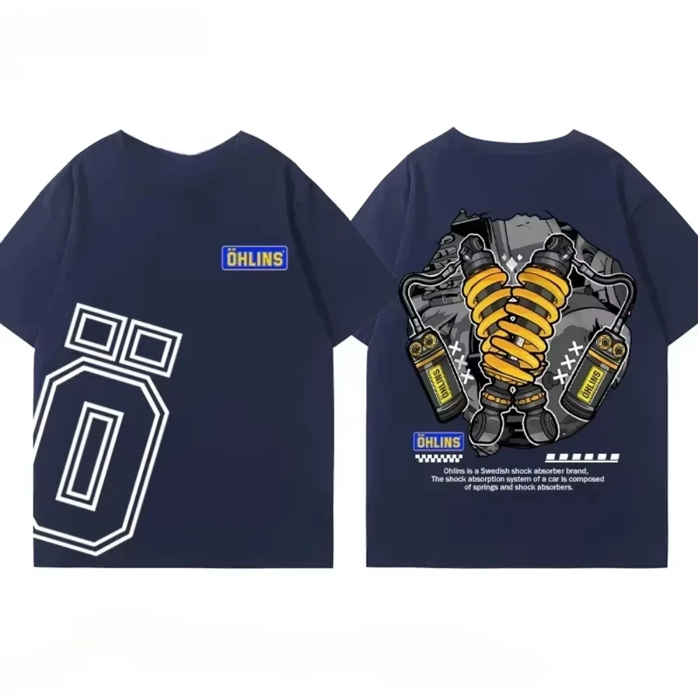 Fashion Cotton OHLINS Motorcycle Shock Absorber Modified T-shirt Clothes Casual Trendy Brand Men's Women Car Club Short Sleeves