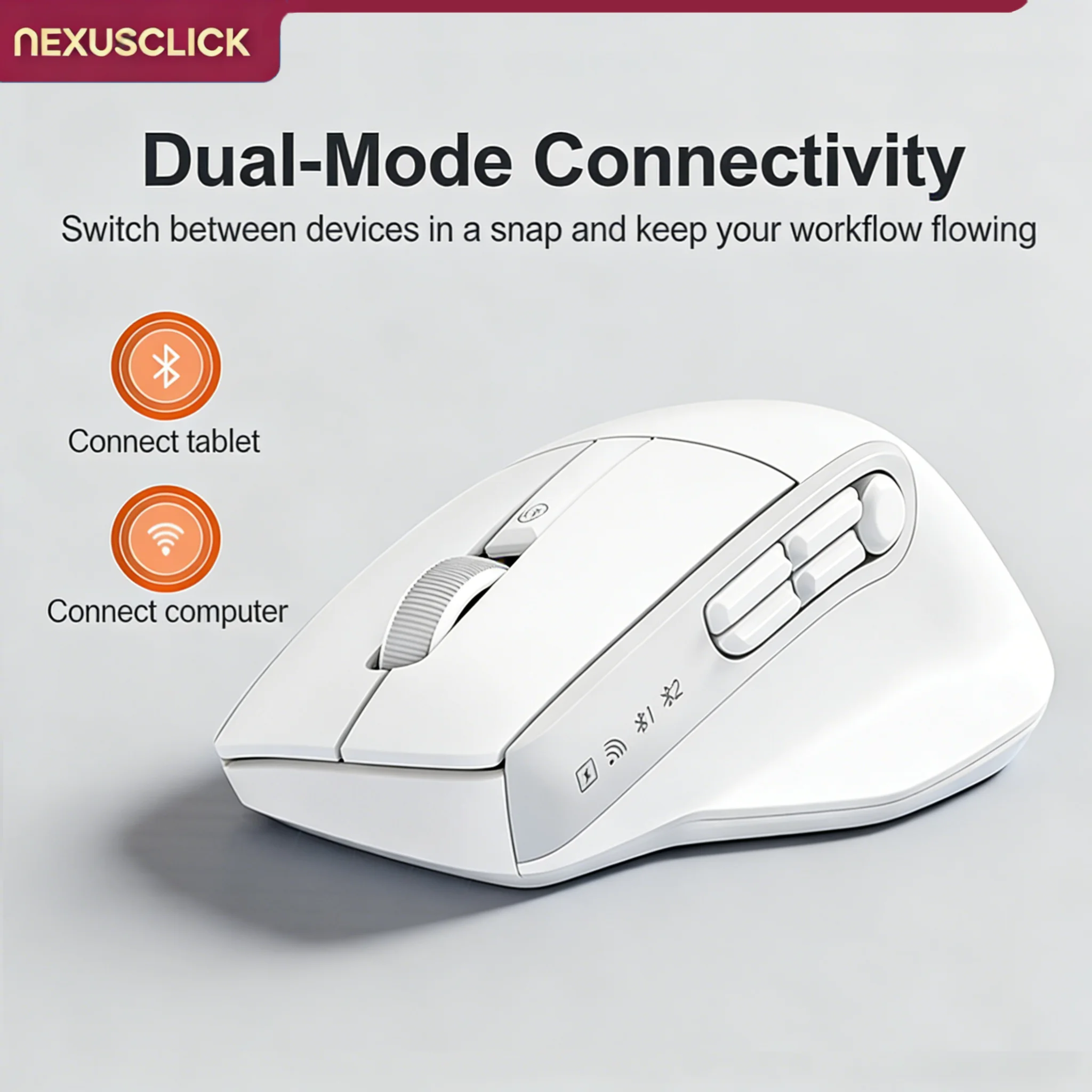 Dual Mode Ergonomic Silent Wireless Mouse NexusClick Finger Drag 3 Million Clicks Custom Programmable Buttons Durable Battery Of