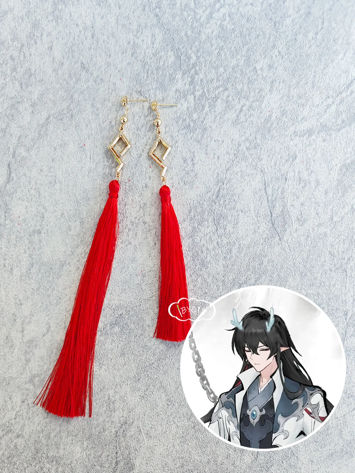 Anime Honkai: Star Rail imbibibitor Lunae Cos Clip para la oreja, alfileres para la oreja, Cosplay Dan Feng, pendientes de borla, accesorios de joyería de utilería para disfraces