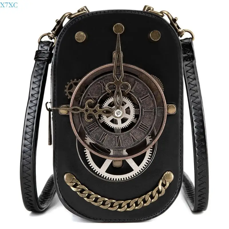 

X7XC Gothic Women's Crossbody Bag Leather Phone Bag Shoulder Handbag with Adjustable Strap for Shopping and Casual Wear