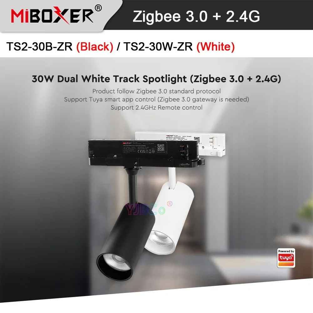 Miboxer Zigbee 3.0 30W Dual White LED Ceiling Tuya 2.4G Track Light CCT Spotlight Mi-Light RF Remote/Voice control AC100-240V