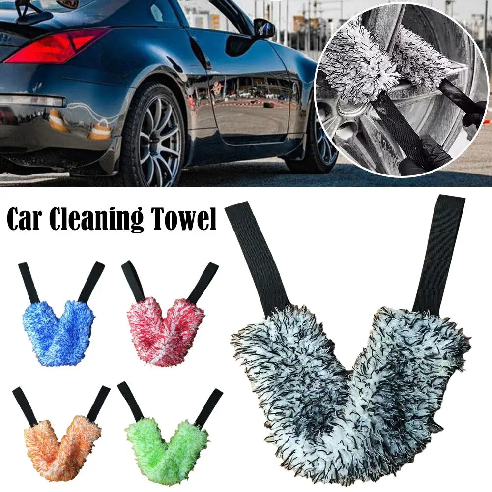 Car Wheel Cleaning Towel Double Sided Microfibre Tension Cleaning And Maintenance Brush Tape Detail Tools Plush Wheel N2Y6