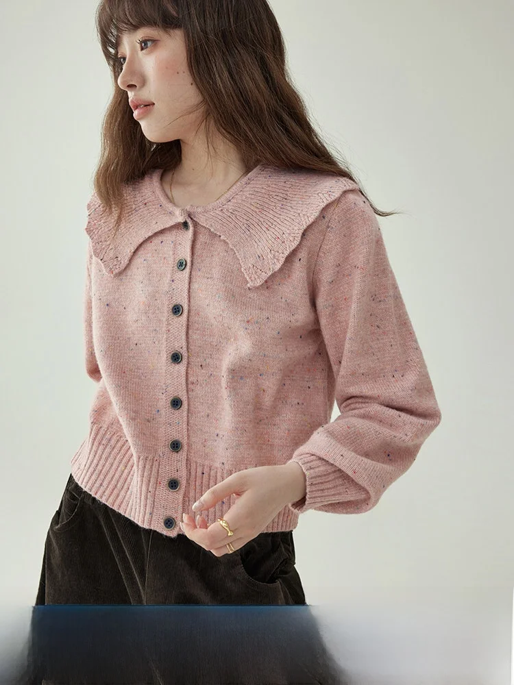 

Оригинальный шерстяной свитер AMUU, женский зимний свитер с длинными рукавами и большим воротником, с точечным узором, повседневный, удобный крой