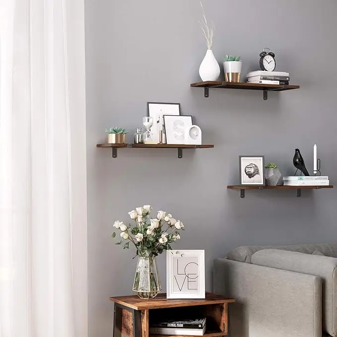 SONGMICS Set of 2 Floating Shelves, Decorative Retro Style, Maximum Load 15 kg/Unit, 60 x 20 x 7 cm, MDF