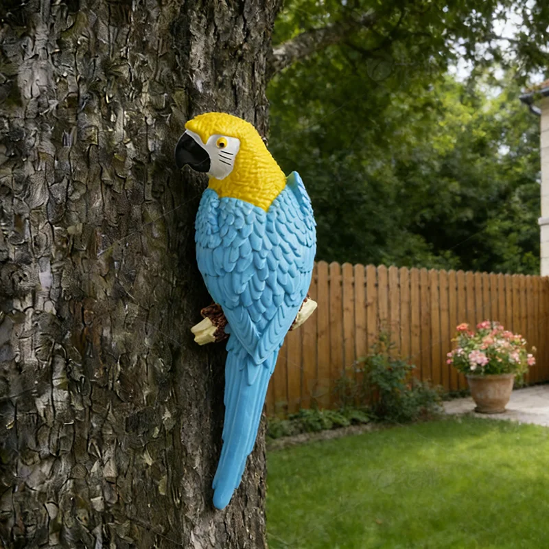 Simulated Blue Parrot Tree Hanging Statue Ornament Creative Bird Sculpture Outdoor Courtyard Garden Climbing Tropical Birds Gift image 3