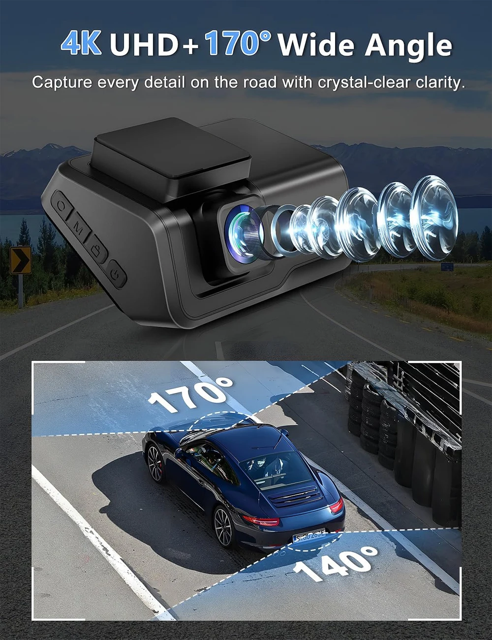 Soam 4K+1080P WiFi Dual Dash Cam with APP,3''IPS Dash Camera,Dashboard Camera with Night Vision,24HParking Monitor,WDR,Black Box