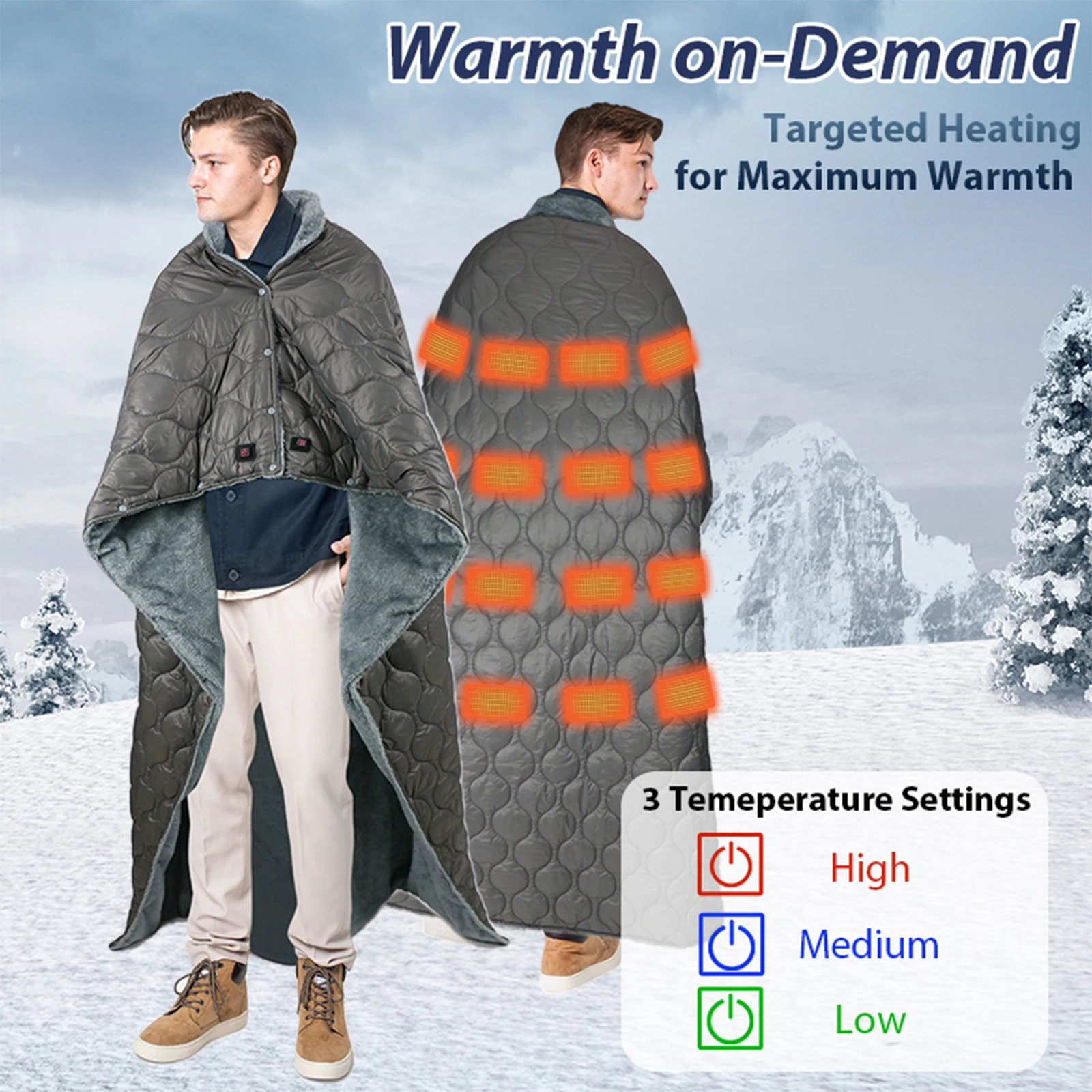 5V USB Wearable Heating Blanket Soft Warm Heating Blanket for Camping Heated Sleeping Bag with 3 Heat Settings 10H Auto Shut Off