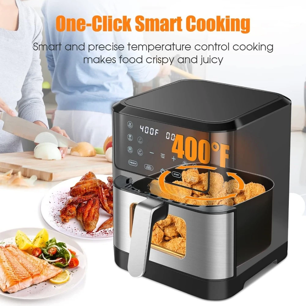 Friggitrice ad aria 6.2 QT con 10 preimpostazioni, finestra di cottura visiva, cestello antiaderente, friggitrici ad aria per forno di grande capacità da 1500W