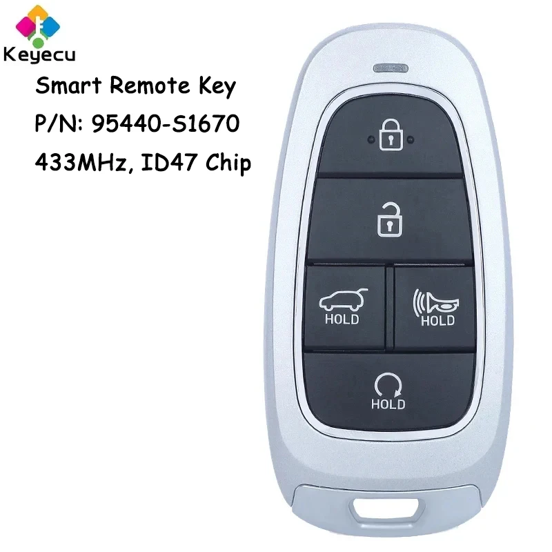 KEYECU Smart Remote Control Car Key With 5 Buttons 433MHz ID47 Chip for Hyundai Santa Fe 2021 2022 2023 2024 Fob PN: 95440-S1670