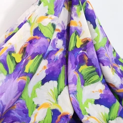 1 meter X 1.4 meter Purple Painting Rayon Printed Fabric Soft Summer Dress Shirt Robe Abaya Material Viscose