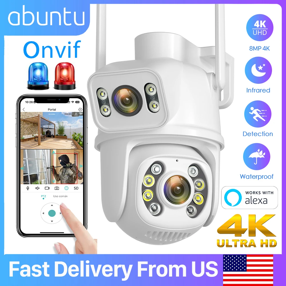 8MP 4K Dual Lens WIFI Security Camera HD Dual Screens IP Camera Night Vision Human Detection Video Surveillance Camera ICSEE APP
