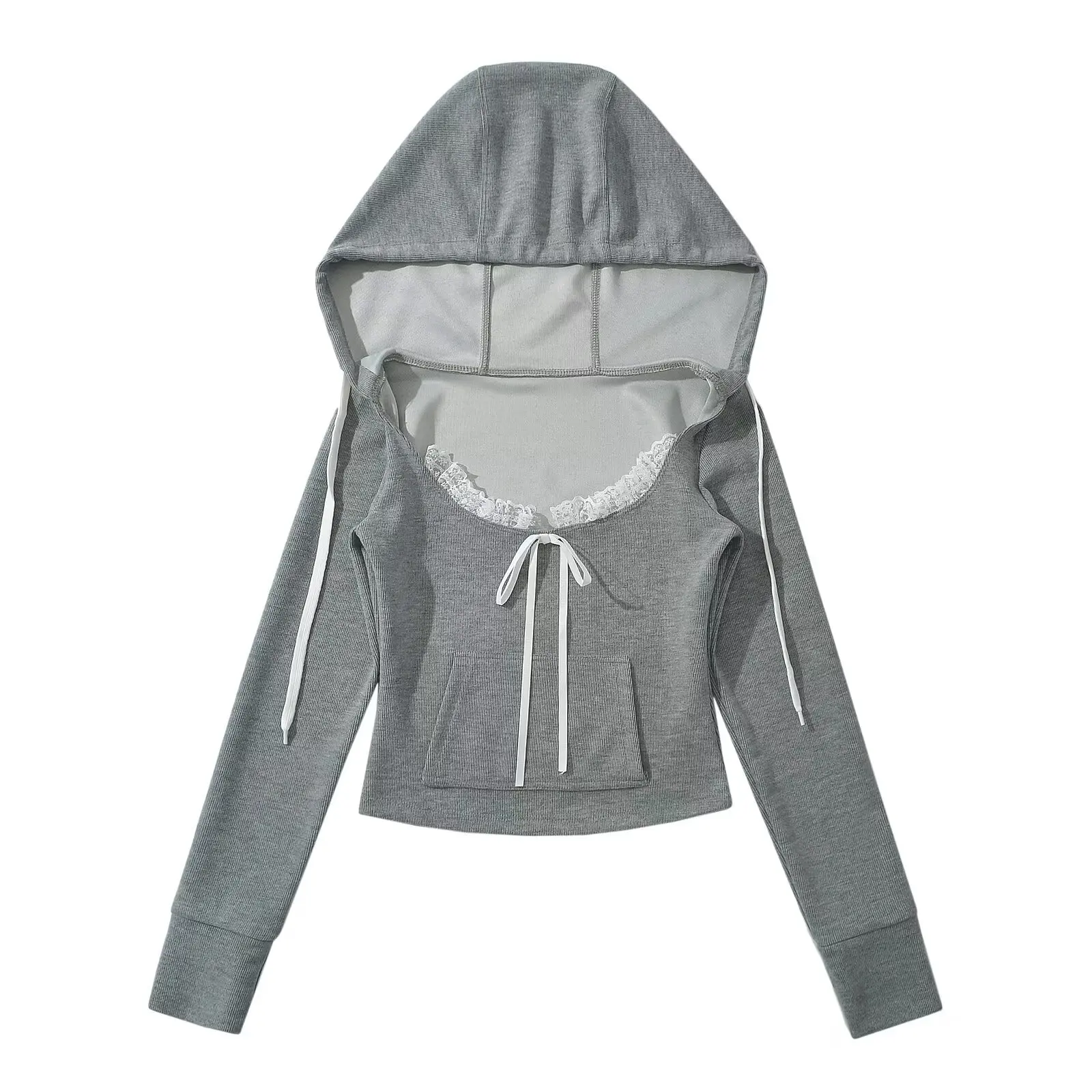 Faionable Top in maglia con cappuccio con finiture in pizzo da donna Street Sle Fibra di poliestere Lungo Sve ort Lunghezza Colore Ragazza irt