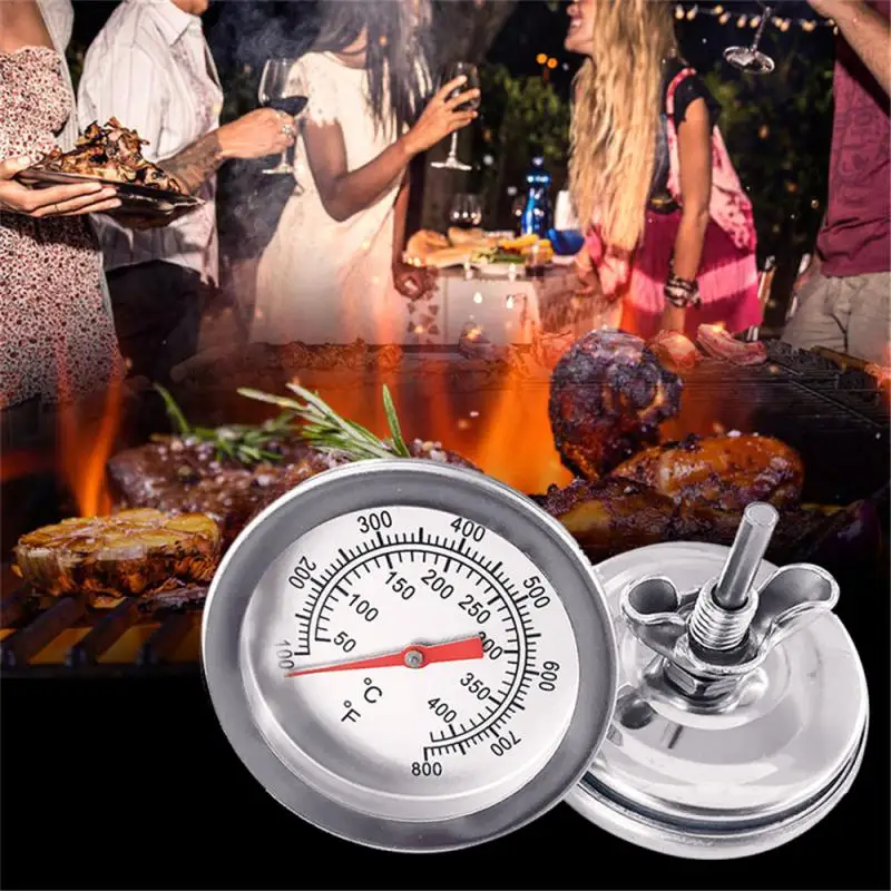 Stainless Steel BBQ Smoker Grill Thermometer Temperature Indicator Embedded Temperature Detector Standing Thermometer Cook Tools