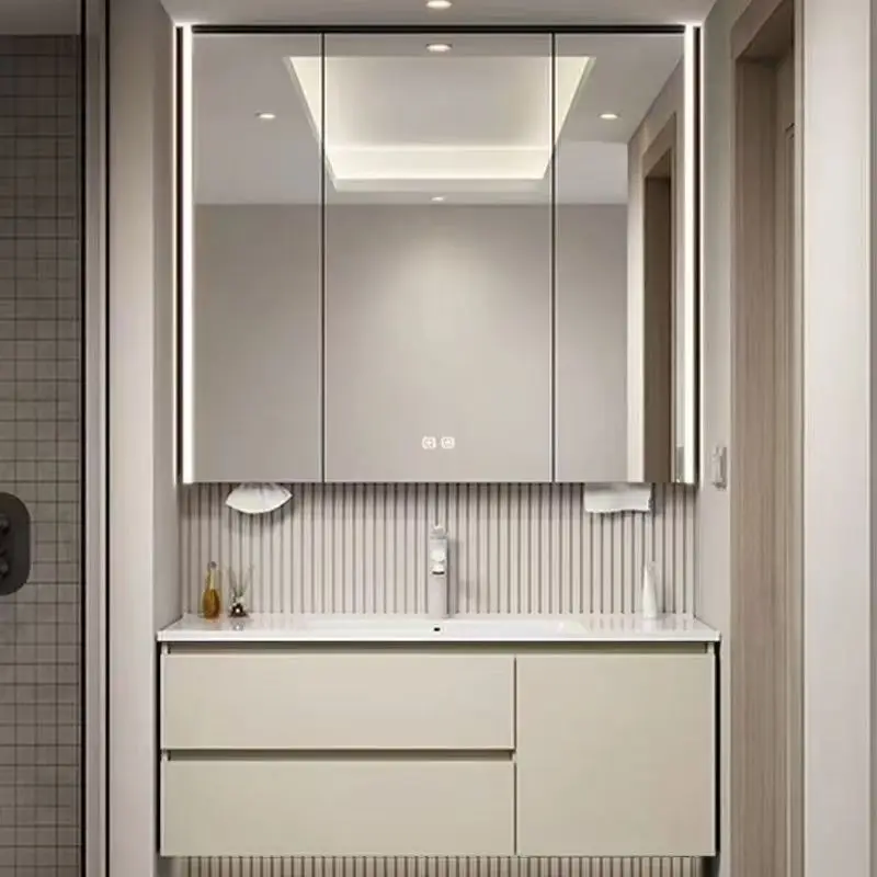 Additional high-speed top mirror cabinet, bathroom ceramic integrated basin bathroom cabinet combination intelligent defogging s