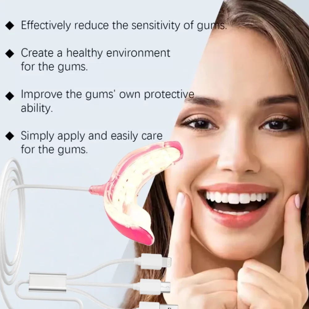Red light therapy for gum sensitivity relief and pain alleviation Antibacterial plaque control Food-grade silicone Safe and port