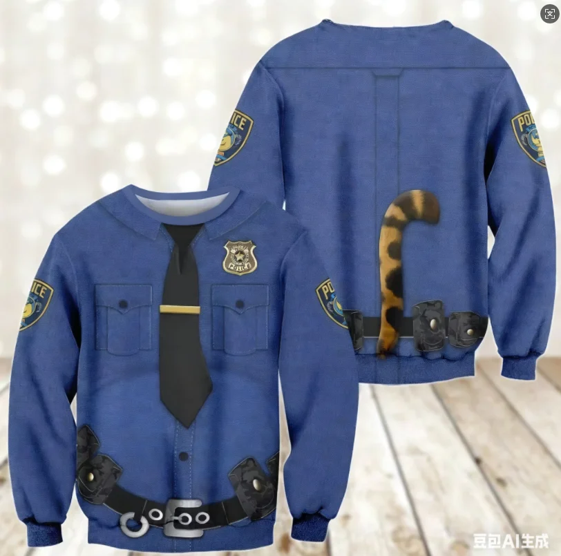 زي الشرطة Zootopia للعب الأدوار للرجال والنساء برقبة دائرية ملابس رياضية مريحة وعصرية للخريف والشتاء