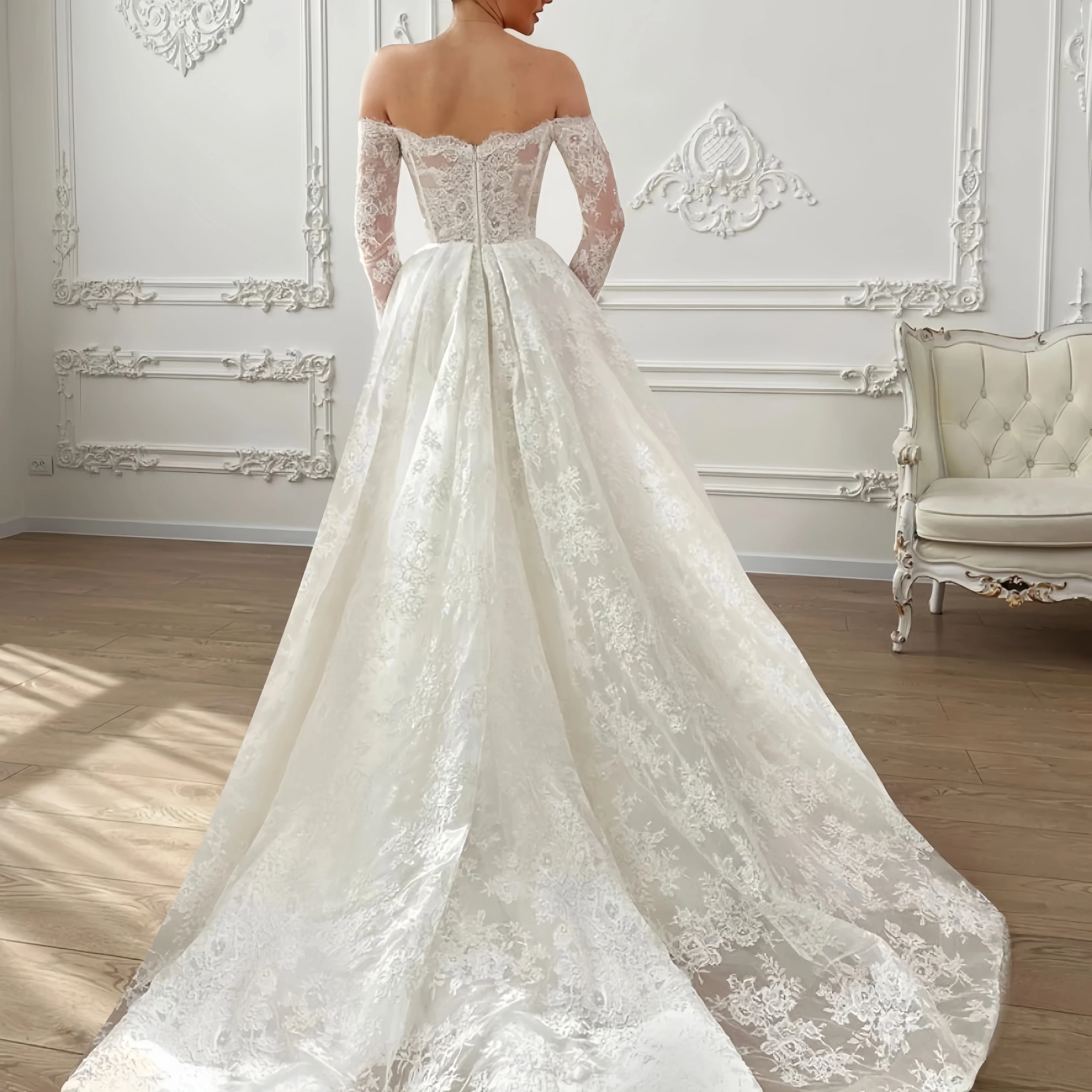 Customized   Sexy Lace Women Wedding Dress Sweet Backless High Side Slit With Lace Sleevesw Gowns Wedding Party novia amanda