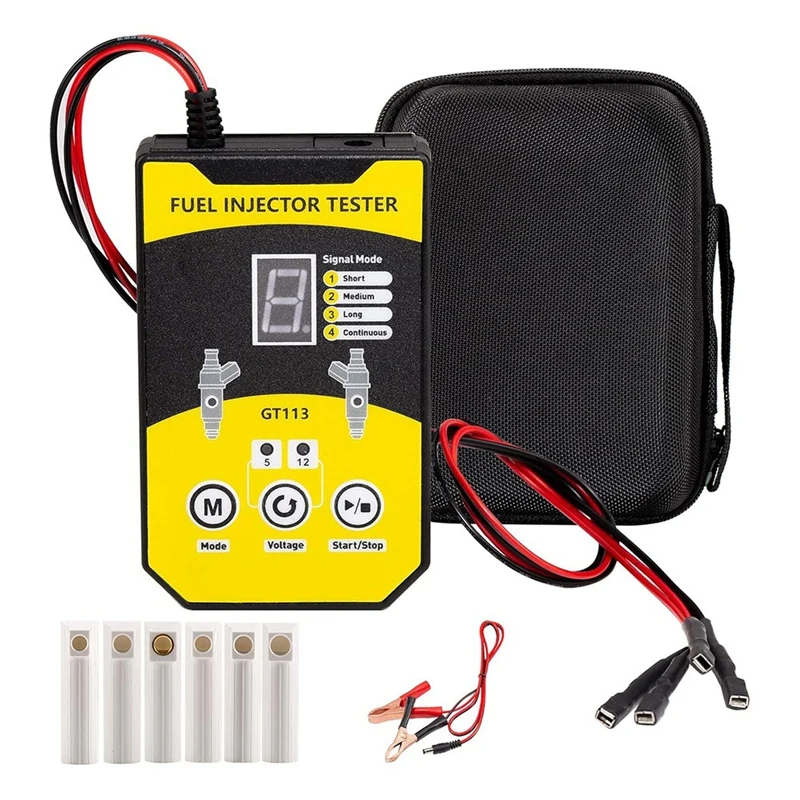 

A63X-Fuel Injector Tester Cleaner Kit, 8 Pulse Modes Injector Tester 6 Size Cleaning Adapters 12V/5V Output Power Drive