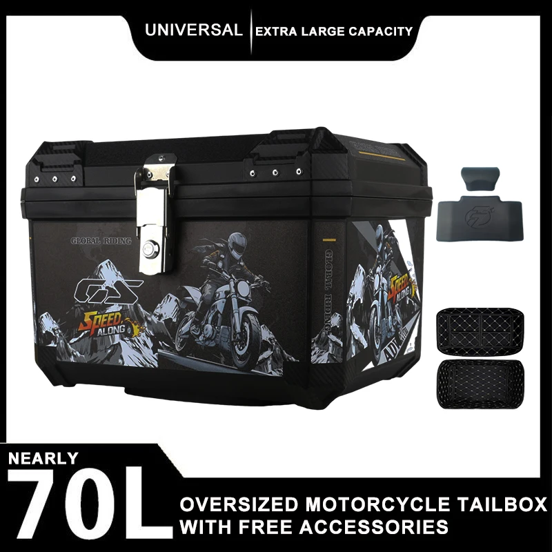 70L Extra large capacity motorcycle trunk motorcycle helmet tail box full face helmet