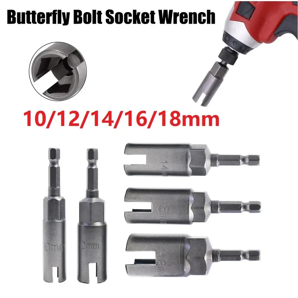 1pc Driver Slot Butterfly Bolt Socket Sleeve Wrench Screwdriver 1/4 Inch Hex Shank Steel Drills Bits 10/12/14/16/18mm