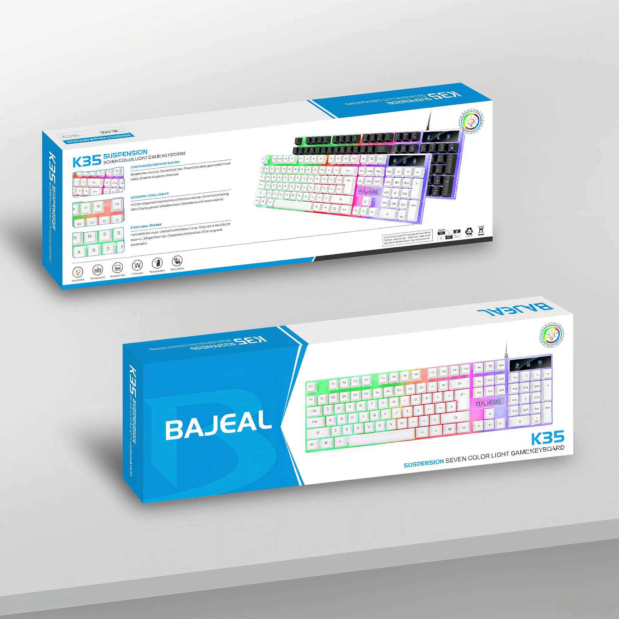 

BAJEAL K35 RGB USB Gaming Keyboard - Mechanical Feeling Floating Rainbow Backlight for PC Esports