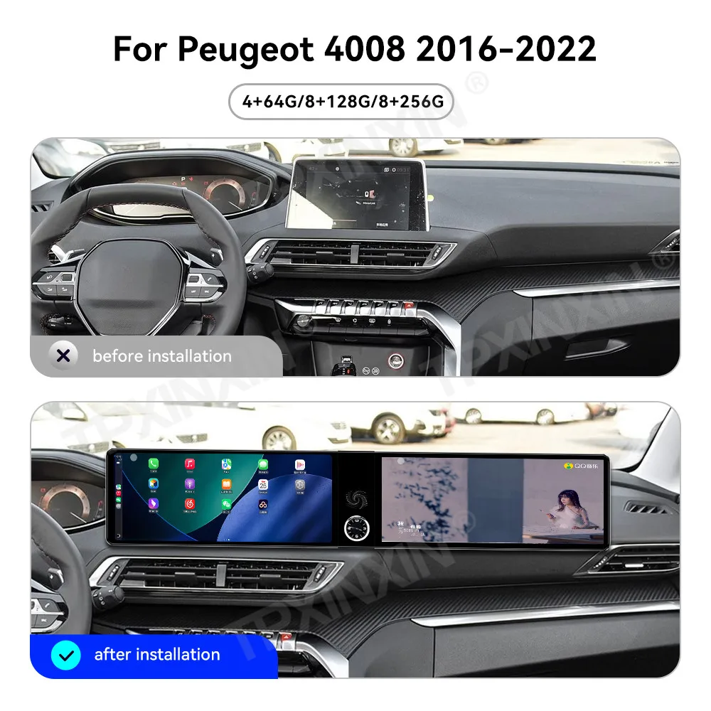 

12.3 Inch Dual Screen Car Radio Android For Peugeot 4008 2016-2022 Carplay Multimedia Video Player Car GPS Navigation Head Unit