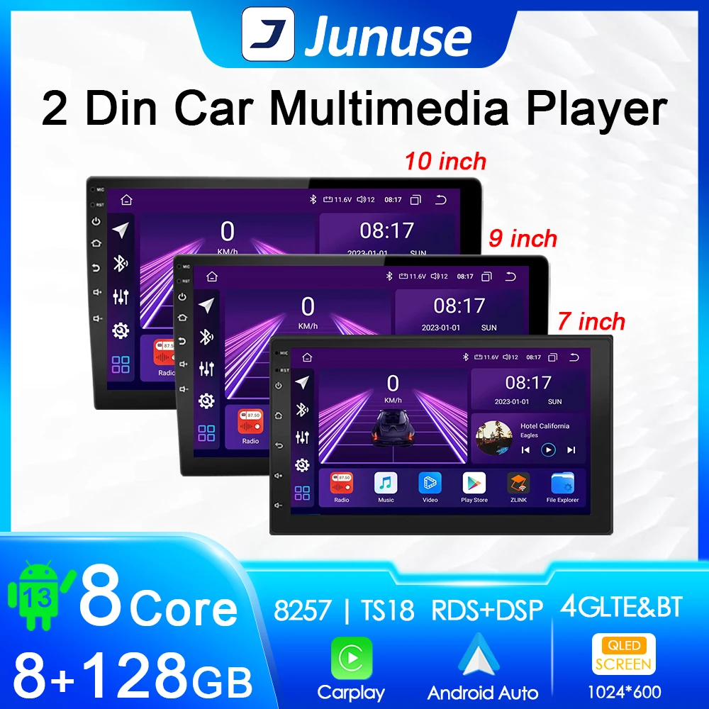 

Junuse 2 Din Car Radio Android auto Carplay Android 13 4G GPS Car Audio 7"/9"/10" WIFI BT IPS Automotive Multimedia Player Navi
