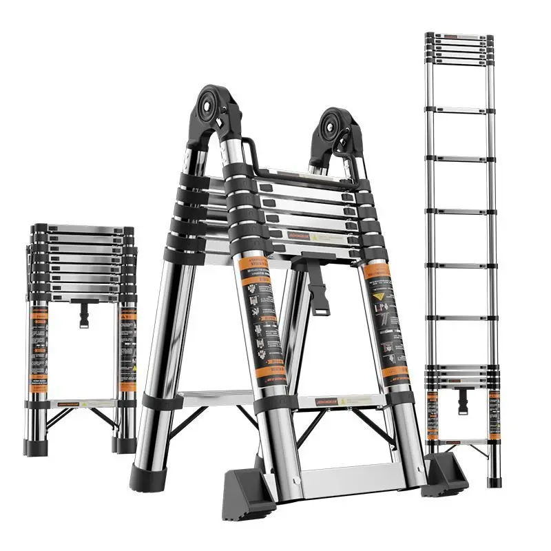 Multifunctional Telescopic Ladder Lift Ladder Straight Herringbone Indoor And Outdoor Engineering Stainless Steel Bamboo