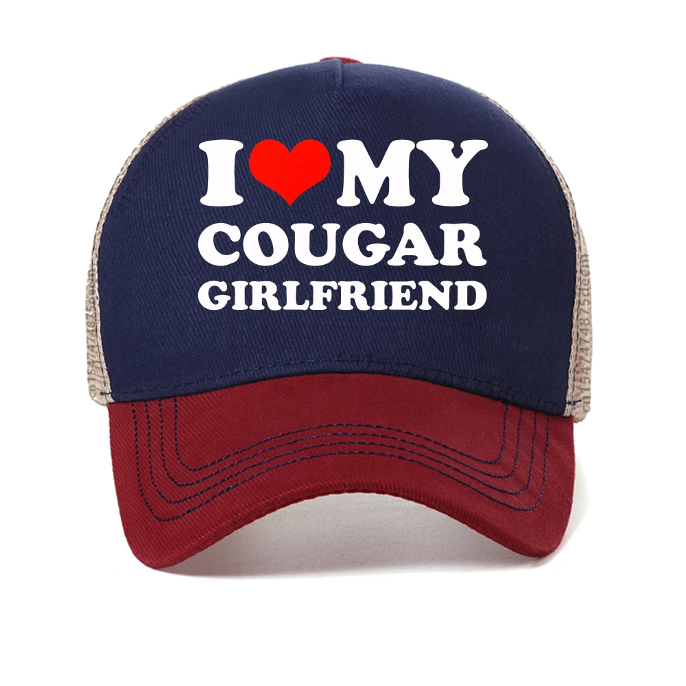 

I Love My Cougar Girlfriend baseball cap Men Funny My Gf Is A Cougar mesh hat outdoor casual adjustable mesh cool trucker hats