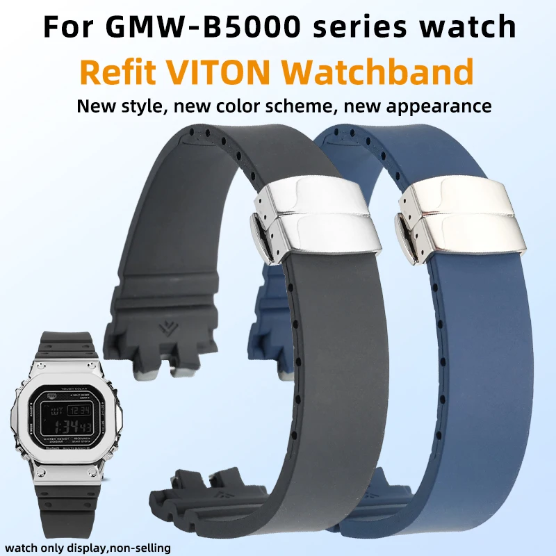 Fluororubber Watch Accessories For Casio GMW-B5000 GM-B2100 Replacement Strap Men's Sports Waterproof Black Bracelet