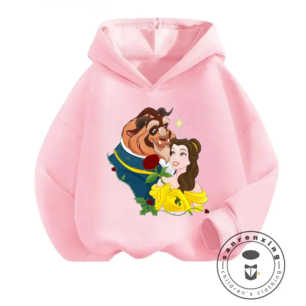 New Disney Collection Cute Beauty and the Beast Cartoon Print Sweatshirts for Boys Girls Fashion Winter Wear Cozy Casual Tops