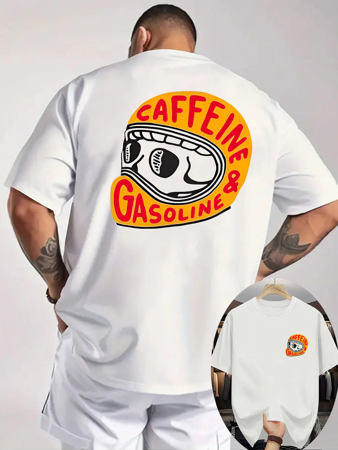 2026 New Summer Men's T-Shirt, 100% Cotton, Pattern Print, Motorcycle Helmet Print, Casual, Comfortable, Loose Fit