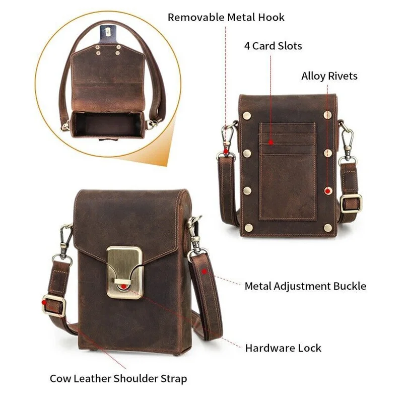 

MEN'S handmade genuine leather shoulder bag crossbody bag phone bag pouch gift
